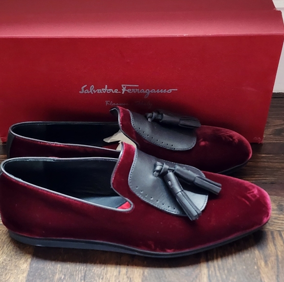 $685 New Salvatore Ferragamo Men Finnegan Red Velvet Tassel Loafers 8 - Picture 4 of 10